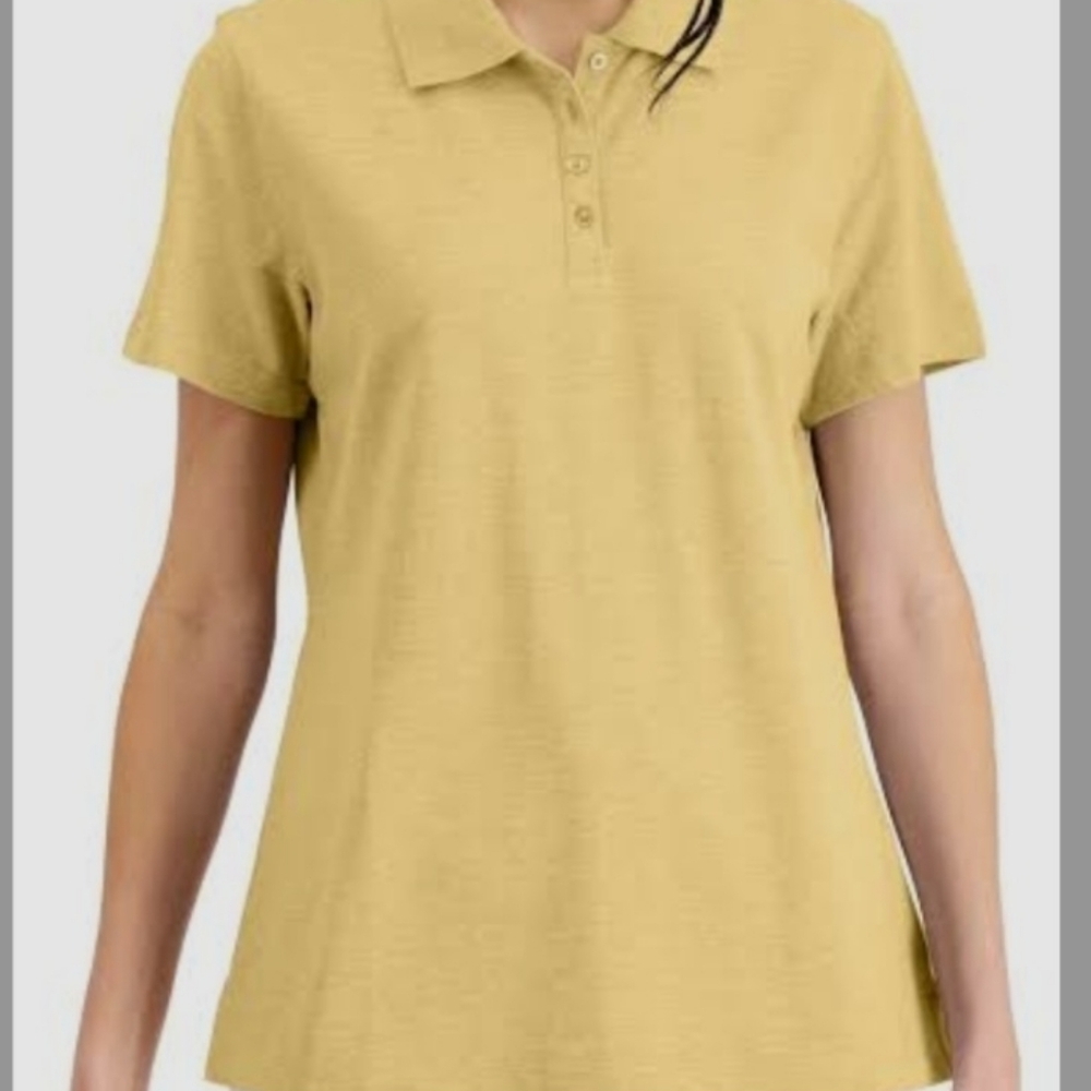 Karen Scott Pique Knit Short Sleeve Cotton Solid Polo Yellow Size Medium